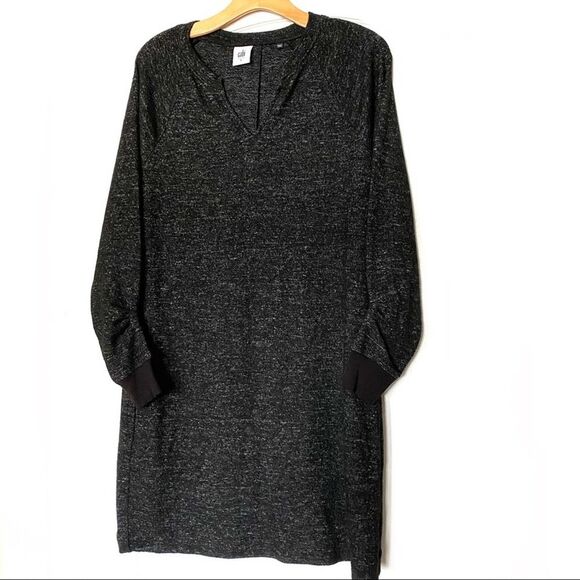 Cabi Gray Dress Charcoal Melange Knit Sweaterdress PJ V Neck Stretch S #3829 - Picture 2 of 4